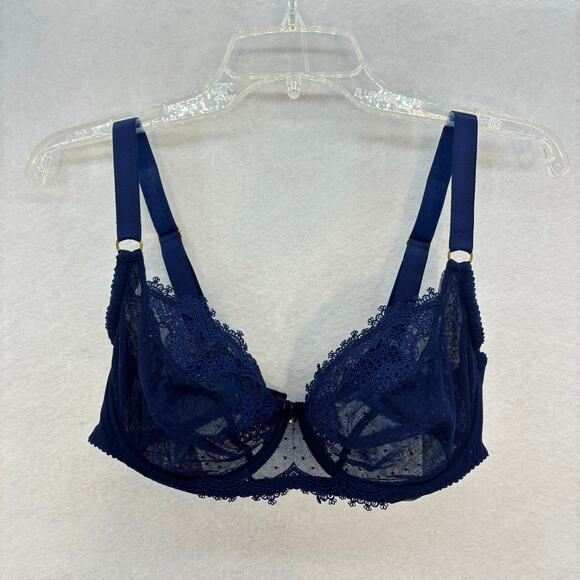 Beautycella Lingerie Lace Bra Women size 34DD Blue Navy Sexy French - Picture 1 of 9